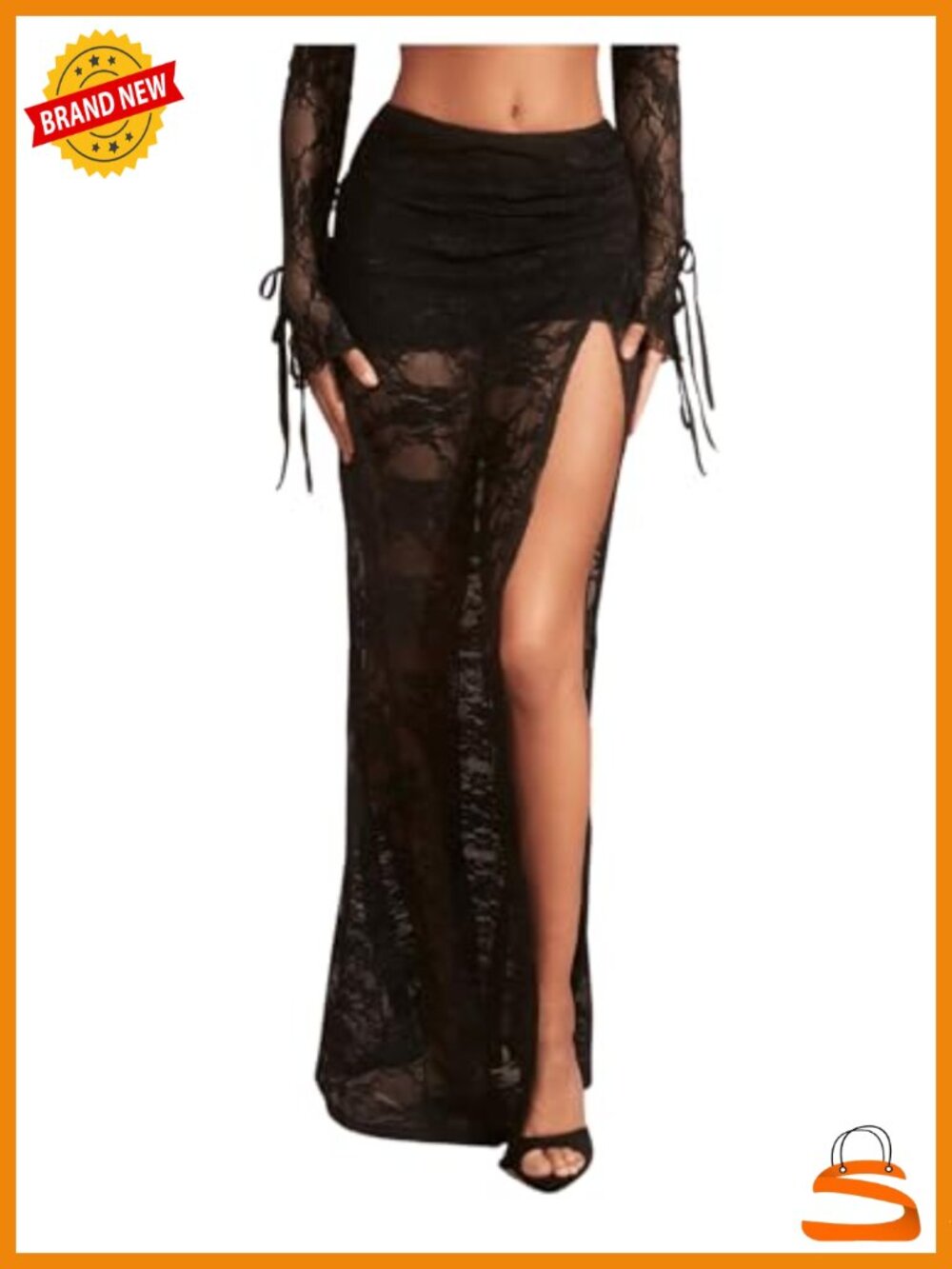 Women's Floral Lace Low Rise Maxi Skirt with Slit